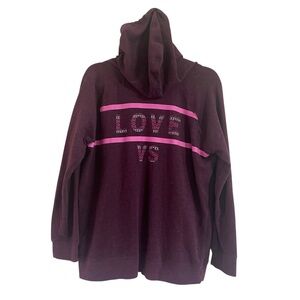 Victoria's Secret Maroon Hoodie Pink Accents Size Large Love VS Cozy V-Neck GUC
